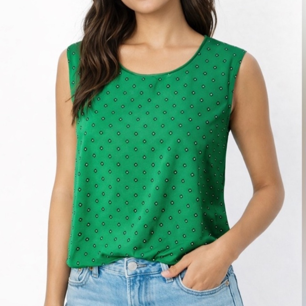 Merona Women’s Sleeveless Blouse Green Geometric Print‎ Size Small